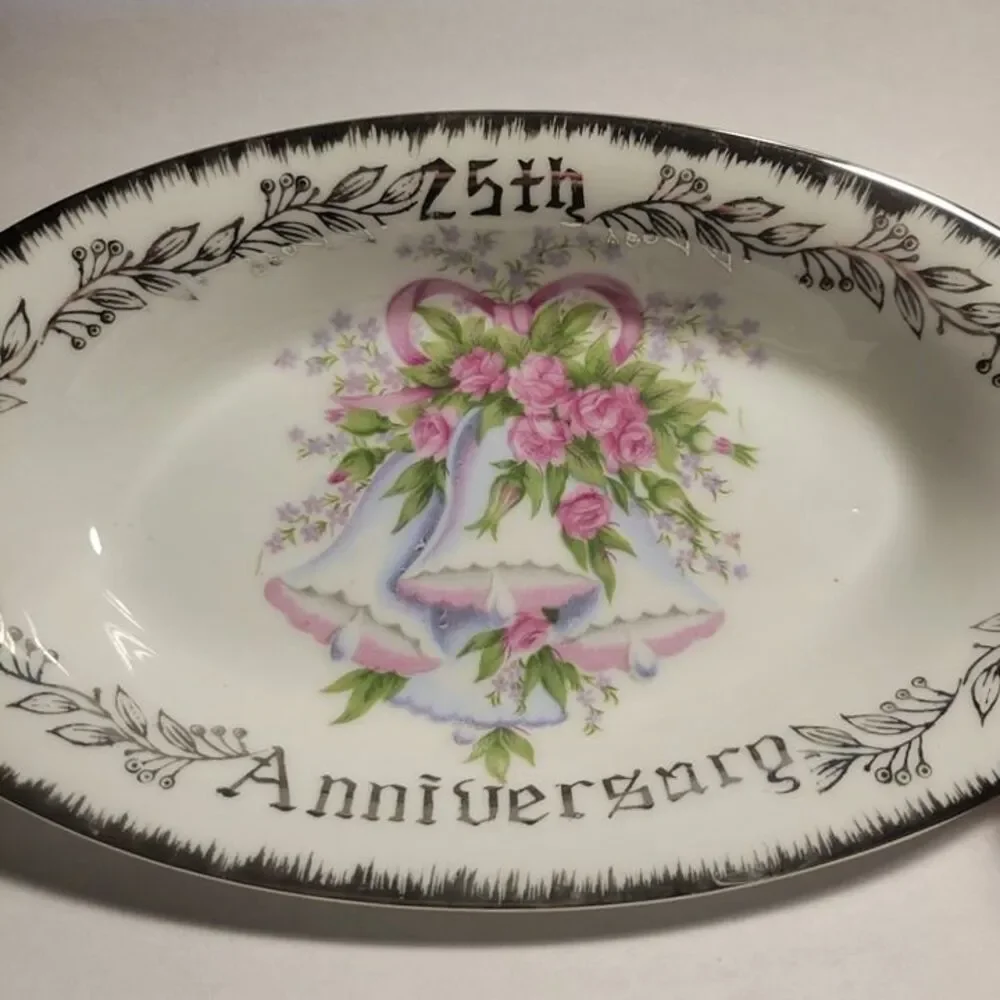 PlateVintage Royal Crown Japan 25th Anniv. Plate Silver Trim Arnart Porcelain 8.